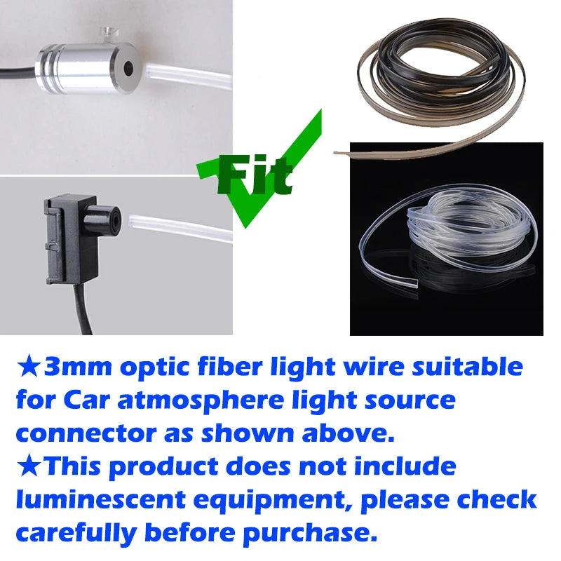 3mm Fiber Optic Neon Wire Extended Strip Invisible Light Guide Accessories For Car Interior Ambient Lighting Equipment Black